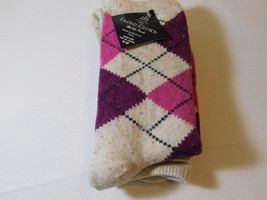 Faded Glory 2 Pair Fair Isle Crew Socks Ivory Purple PL80434 Shoe Size 4... - £10.25 GBP