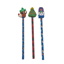 LOT OF 3 LISA FRANK PENCILS W ERASER TOPPERS CHRISTMAS REINDEER TREE SNO... - $11.40