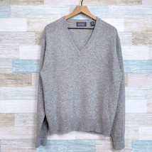 Lord &amp; Taylor 2 Ply Cashmere Sweater Gray V Neck Soft Knit Casual Mens L... - £58.17 GBP