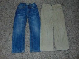 Boys Jeans 2 Pair TKS Beige Corduroys &amp; Arizona Blue Adj Waist Pants-size 5 - £8.69 GBP