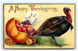 1909 Embossed Thanksgiving Postcard Turkey Pulling A Pumpkin Carriage - $22.77