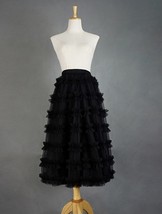 Black Tulle Midi Skirt Outfit Women Custom Plus Size Layered Tulle Skirt