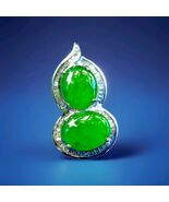 EARTH MINED Jadeite JADE DIAMOND Deco Pendant ORIGINAL Medallion 18K WHI... - $3,605.25
