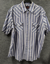 VTG Plains Western Wear Shirt Mens XL Blue White Striped Pearl Snap Closure Work - £16.38 GBP