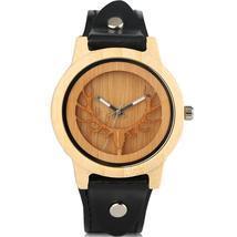 Wood Watch Nature Bamboo Handmade Wrist Watch Bamboo Wristwatch-Brown - £31.65 GBP