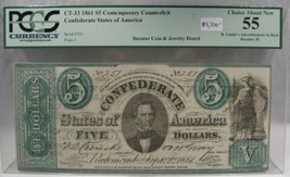 1861 $5 CT-33 Confederate Civil War Minerva Counterfeit Banknote w Ad PC-175 - £2,371.79 GBP