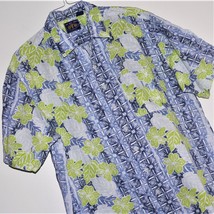 Men&#39;s Cotton &amp; Linen &#39;HAWAIIAN-STYLE&#39; Shirt ~ Sz L / Large ~ Lime Green Blue Vg - £14.23 GBP