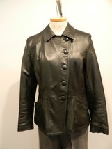 Solsona Barcelona Black Leather Jacket Asymmetrical Front Button 40 - £47.82 GBP