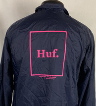 Huf Worldwide Windbreaker Jacket Logo Lightweight Snap Navy Blue Mens Large - £23.58 GBP