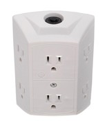 6 Outlet grounded WALL TAP White w/ circuit breaker receptacle adapter G... - $36.66 CAD