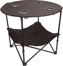 Preferred Nation | 2 Tier Folding Camping Table, Black, 4 Mesh Cup Holders, - £37.72 GBP