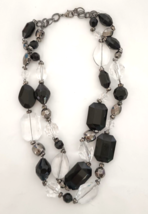 Vintage Costume Necklace Elegant Acrylic Bold Black Clear Smokey Topaz Beads - £7.02 GBP