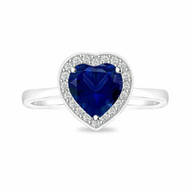 Simulé 14K Plaqué or Blanc Forme Coeur Bleu Bague Saphir Pour Femmes - £49.86 GBP