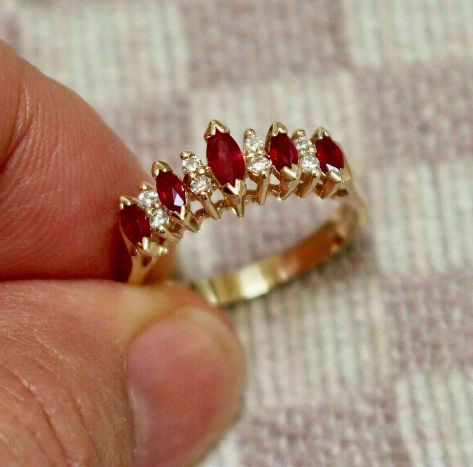 Primary image for 2Ct Simulated Ruby Solid 14K Yellow Gold Plated Silver 5-Stone Engagement Ring