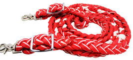 Horse Braided Poly Nylon Roping Western Barrel Reins Tack Red/White 607241 - $16.82