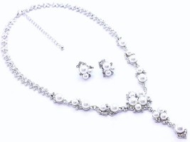 Beautiful victorian white pearl bridal wedding necklace set crystal accents - £16.78 GBP
