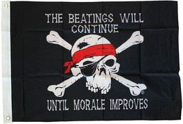 &quot; The Beatings Will Continue &quot; Nylon Flag 3&#39;x5&#39; Pirate Skull Crossbones ... - £11.70 GBP
