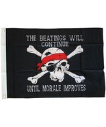 &quot; The Beatings Will Continue &quot; Nylon Flag 3&#39;x5&#39; Pirate Skull Crossbones ... - £11.84 GBP