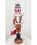 Christmas Brown Pink Cupcake Nutcracker Soldier Gingerbread Figurine 17.... - $49.49