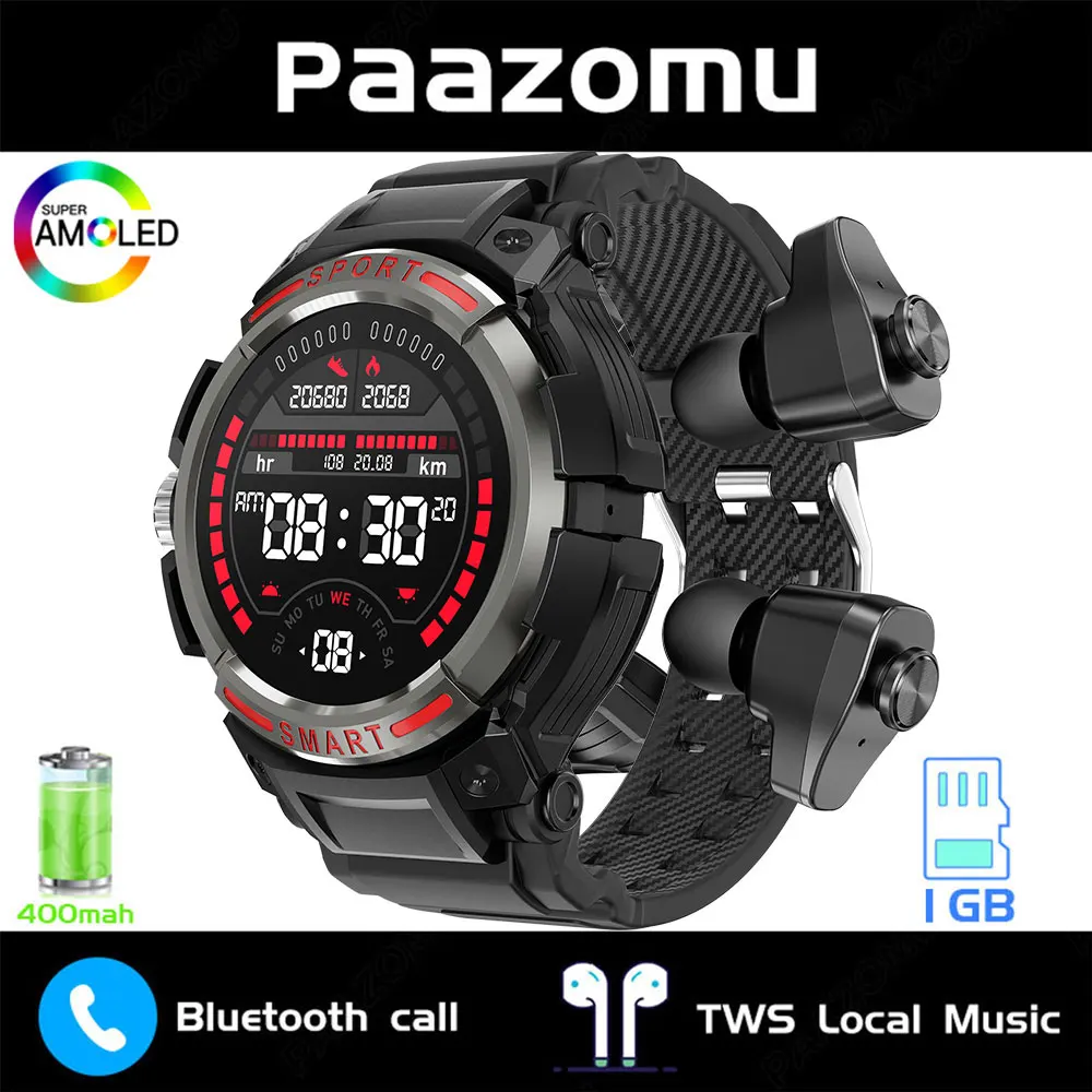 23 new 3 in 1 men smart watch with tws earbuds amoled bluetooth headset smartwatch with thumb200