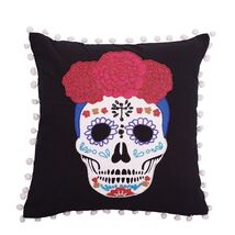 Day of the Dead Sugar Skull Calavera Cotton Beaded Pillow 16 Inches - $39.98