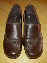 Clarks Ladies Brown Leather SLIP-ON SHOES-#800737-6M-VERY Gently WORN-NICE - £9.54 GBP