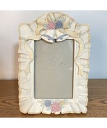 Vtg Ceramic Photo  Frame For  5” x 7” White With Pink Blue Roses Bells R... - £10.78 GBP