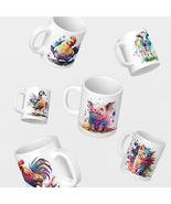 Color Splash Farm Animals Set of 6 Mugs - Set of Assorted Farm Animal De... - $93.49