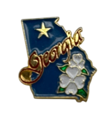 Georgia Pin Map Flower Gold Star Metal Lapel Pin Pinback Blue State - $10.84 CAD