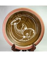Handmade Redware Pottery !0&quot; Shallow Bowl Fish Koi Carp Unglazed Rim Sli... - $855.30 MXN
