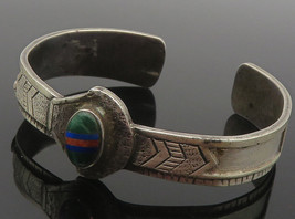 NAVAJO 925 Silver - Vintage Malachite &amp; Multi-Stone Arrow Cuff Bracelet - BT4627 - $162.53