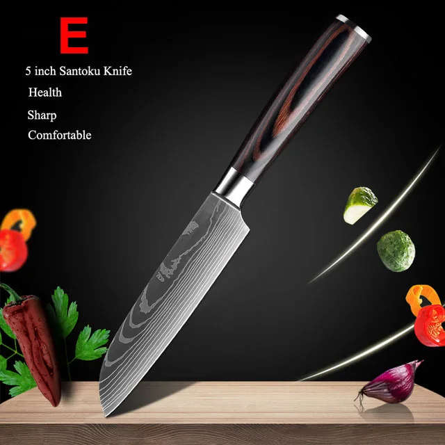 Japanese 7CR17 Kitchen Knives Set Laser Damascus Pattern Chef  Sharp Santoku Cle - £51.91 GBP