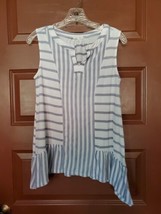 Ava James Womens Blouse Tank White Blue Striped Sleeveless Notch Neck Si... - £9.48 GBP