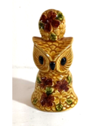 Vintage OWL BELL Golden Yellow Orange 4.5&quot; Brown Flower Ceramic Japan - $199.13 MXN
