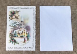 Vintage Church Snowy Evening Christmas Card Dickens Style Junk Journaling - £3.45 GBP