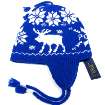 Polo Ralph Lauren Men&#39;s Wool Beanie Ski Hat Intarsia Moose Pattern Cobalt Blue - £31.85 GBP