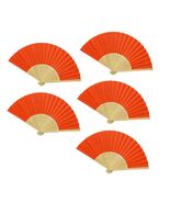 5pcs Orange Paper Fans Lot of 5 Five Folding Hand Fan Pocket Wedding Bam... - $144.67 MXN