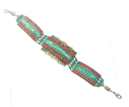 Vintage Nepal Tibetan Bracelet Turquoise, Nepalese Ethnic Coral Tibet Ha... - $24.75