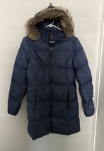 Eddie Bauer Womens Small Down Coat Hooded Faux Fur Jacket Black Zip - $27.99