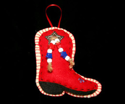  Western Country Handcrafted Felt Boot Christmas Ornament - £7.97 GBP