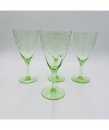 Vintage Wine Glasses Green Uranium Vaseline Glass 7&quot; 4 Pieces Glows - £88.22 GBP