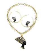 Women&#39;s Gold-Plated Egyptian Queen Nefertiti Necklace &amp; Hoop Earring Set - $23.75