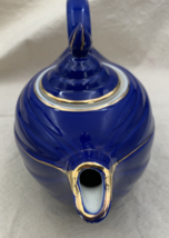 Hall Aladdin Teapot Cobalt Blue Gold Trim #0676R Genie Lamp 6 Cup Teapot - £25.41 GBP