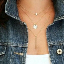 NEW Women Fashion Trendy Jewelry Layered Long Disc Bar Pendant Necklace - £11.99 GBP