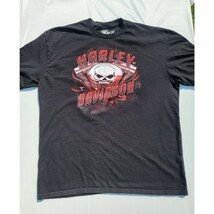 Harley Davidson Biker Built Black T-Shirt Skull Engine Motor Size XL 24&quot;... - $43.89