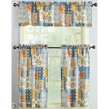 Amelia Patchwork Kitchen Curtain and Valance MIcrofiber Navy Blue Tan Sp... - $19.35