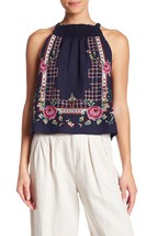 FREE PEOPLE Womens Tank Top Honey Pie Embroidered Nurture Blue Size XS OB792794 - £27.66 GBP