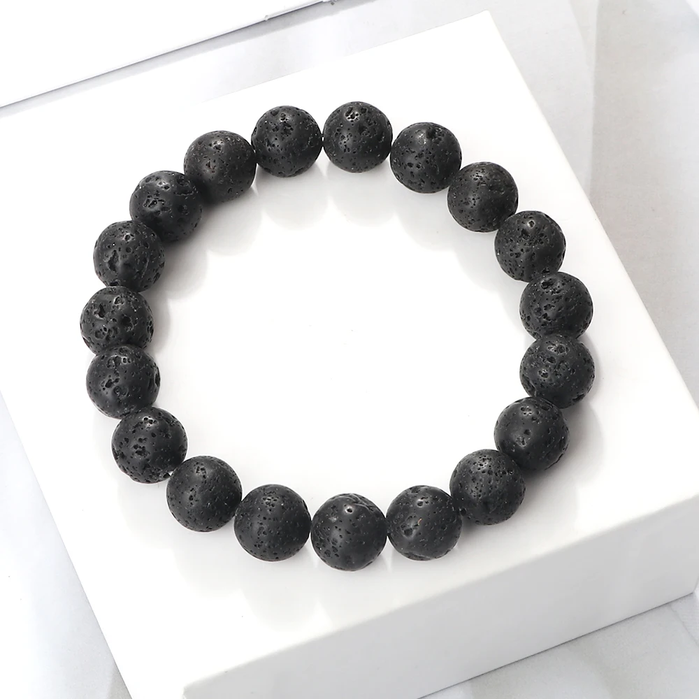 6mm 8mm 10mm Natural Volcanic Stone Beads Bracelets Black Lava Men Bracelet - £6.67 GBP+