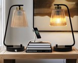 Bedside Table Lamps Set Of 2, Amber Glass Lamps For Bedroom With Usb Por... - $118.99