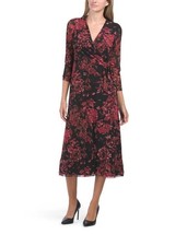 New Anne Klein Black Red Floral Midi Belted Dress Size L $139 - £55.94 GBP